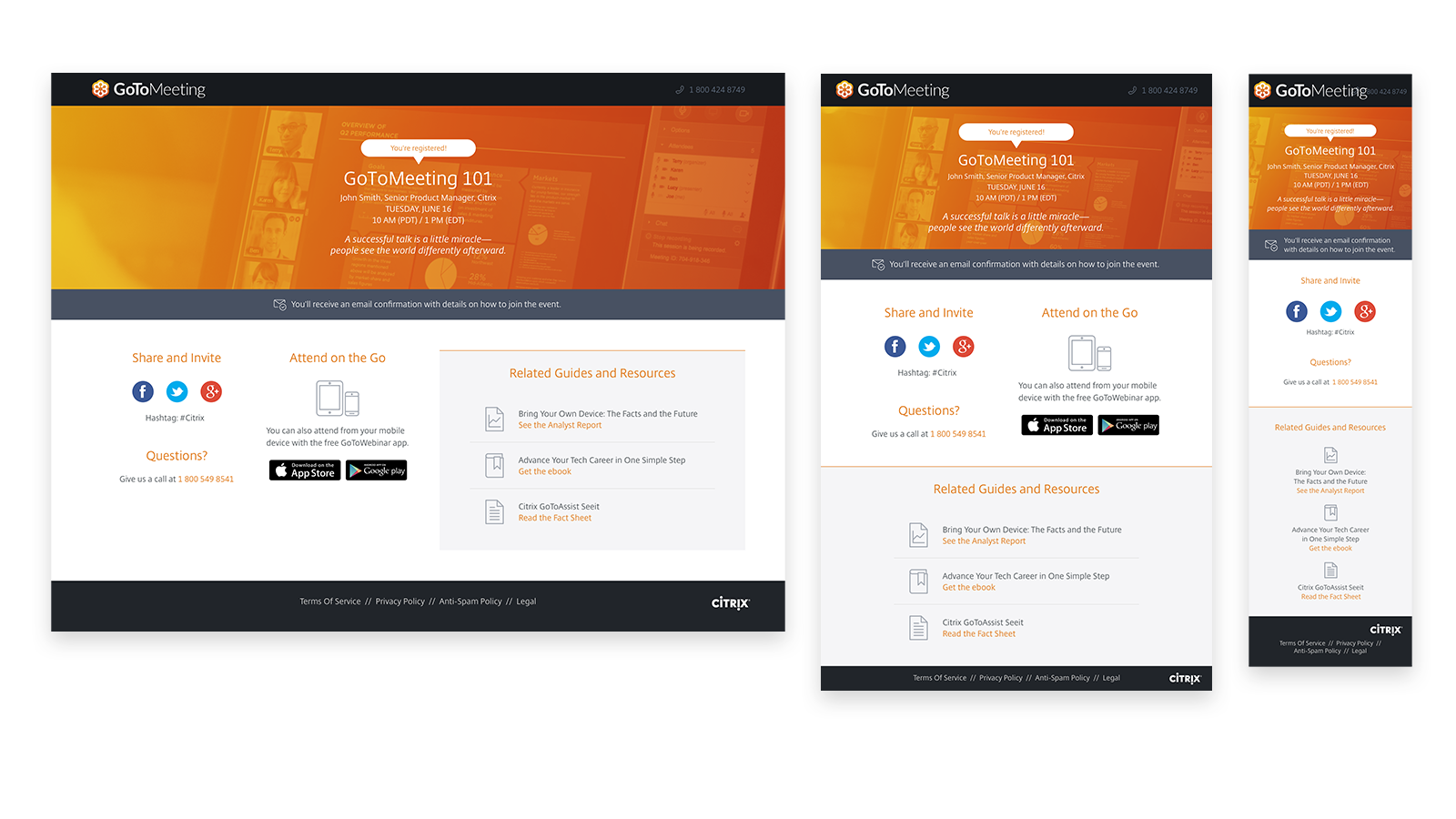 The final Landing page template designs for various content types