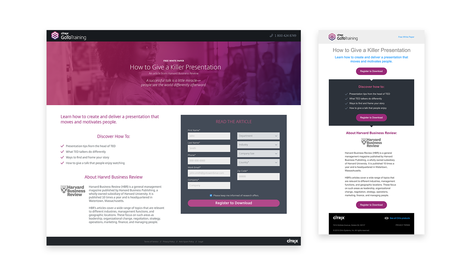 GoToTraining landing page and email templates
